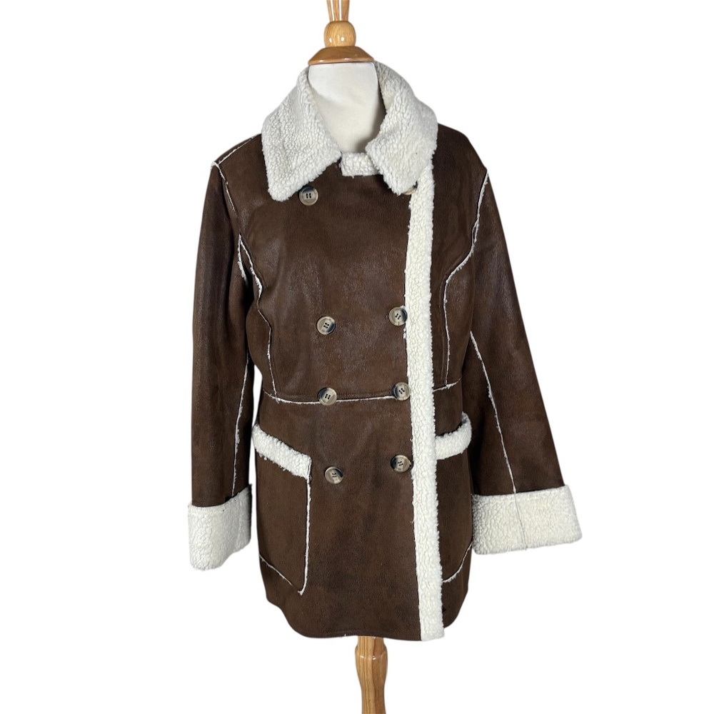 Faux Suede Shearling Coat L Penny Lane Retro Y2K 70s Boho Chic Almost Famous